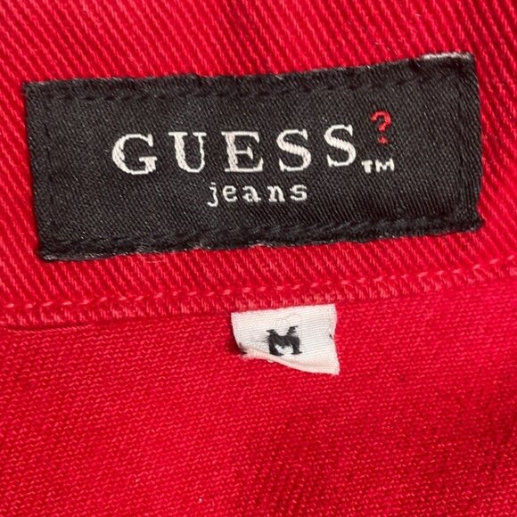 Vintage Guess Jeans Women's Button Down Red Denim Jean Jacket Sz M - Picture 10 of 13